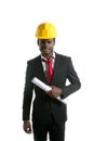 African american architect engineer yellow hardhat