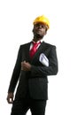 African american architect engineer yellow hardhat Royalty Free Stock Photo