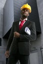 African american architect engineer yellow hardhat Royalty Free Stock Photo