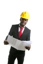 African american architect engineer yellow hardhat Royalty Free Stock Photo