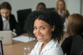 African american attractive businesswoman at team meeting, head Royalty Free Stock Photo