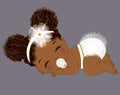 African American Baby Girl in White Ruffled Diaper