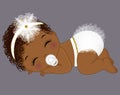 African American Baby Girl in White Ruffled Diaper