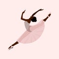 African American ballet dancer ,young ballerina in tutu and pointe shoes dancing individually on a white background. Vector