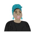 African american beautiful young woman wearing headscarf speaking or singing. CartoonIllustration.