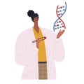 African American biologist scientist holding dna spiral in her hands. Geneticist african american woman sequencing dna