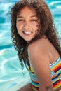 African American Biracial Girl Child In Swimming Pool Royalty Free Stock Photo