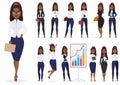 African american black businesswoman lady character different poses design set. Vector cartoon female design. Royalty Free Stock Photo