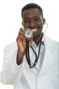 African-American black doctor man isolated white background. Royalty Free Stock Photo