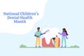 African American black family brushing teeth. National ChildrenÃ¢â¬â¢s Dental Health Month. Banner