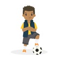 African American Boy With Arms Crossed and a Soccer Ball Cartoon Vector