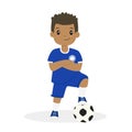African American Boy in Blue Soccer Jersey Cartoon Vector
