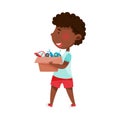 African American Boy Character Carrying Sorted Garbage for Recycling Vector Illustration