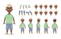 African American boy character constructor for animation with various views, poses, gestures, emotions. Cartoon Kid boy