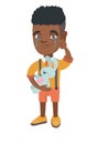 African-american boy crying and holding toy. Royalty Free Stock Photo