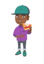 African-american boy eating tasty pizza. Royalty Free Stock Photo