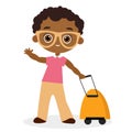 African American boy with glasses and packsack travel. Travelling with the knapsack. Vector illustration eps 10 isolated