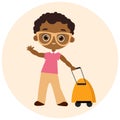 African American boy with glasses and packsack travel. Travelling with the knapsack. Vector illustration eps 10 isolated Royalty Free Stock Photo