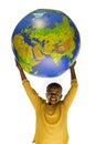 African American boy holding a globe Royalty Free Stock Photo