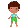 African american Boy kid in t-shirt and shorts. summertime vacation child