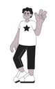 African american boy with peace fingers monochromatic flat vector character