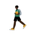 African American Boy Walking to School, Teenager Going to School with Backpack and Books Vector Illustration Royalty Free Stock Photo