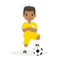 African American Boy in Yellow Soccer Jersey Cartoon Vector