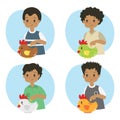 Boys Saving Money in a Rooster Coin Bank Vector Set