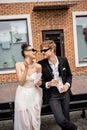 african american bride with french fries Royalty Free Stock Photo