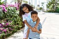 African american brother and sister smiling happy outdoors Royalty Free Stock Photo