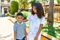 African american brother and sister smiling happy outdoors Royalty Free Stock Photo