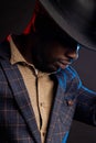 African american business man in black hat in studio Royalty Free Stock Photo