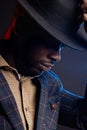 African american business man in black hat in studio Royalty Free Stock Photo