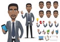 African American business man cartoon character creation set