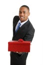 African american business man holding a gift