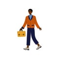 African American Business Man Walking with Briefcase, Office Employee, Entrepreneur or Manager Character Vector
