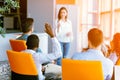 African american Business people Raising there Hand Up at a Conference to answer a question Royalty Free Stock Photo