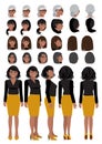 African American business woman cartoon character in casual wear and different hairstyle for animation vector Royalty Free Stock Photo