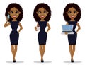 African American business woman cartoon character, set. Royalty Free Stock Photo