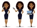 African American business woman cartoon character, set. Royalty Free Stock Photo