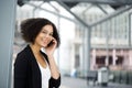 African american business woman listening to cell phone Royalty Free Stock Photo