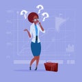 African American Business Woman With Question Mark Pondering Problem Concept