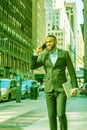 African American businessman with beard talking on cell phone, traveling, working in New York Royalty Free Stock Photo