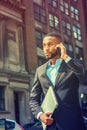 African American businessman with beard traveling in New York City Royalty Free Stock Photo