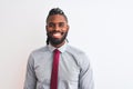 African american businessman with braids wearing tie standing over isolated white background with a happy and cool smile on face Royalty Free Stock Photo