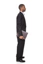 African American businessman carrying notepad