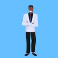 African american businessman folded hands standing pose happy man male cartoon character full length blue background