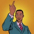 African American businessman pointing finger up