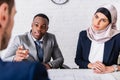 African american businessman with translator near Royalty Free Stock Photo