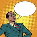 African American businessman says the comic bubble Royalty Free Stock Photo